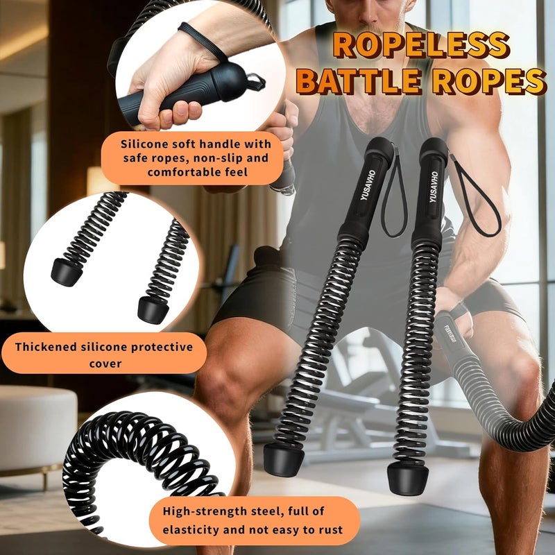 YUSAVHO Ropeless Battle Ropes for Home Gym-Portable Cordless Training Rope Fitness Equipment for Men & Women,Weighted Workout Ropes for HIIT,Versatile Exercise Equipment for Home and Travel(Black) - Image 3